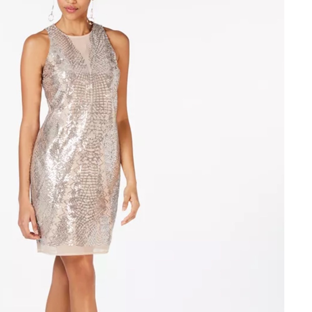 Laundry Shelli Segal Sequin Cocktail Dress Nude/Silver Size 2 lightly worn once